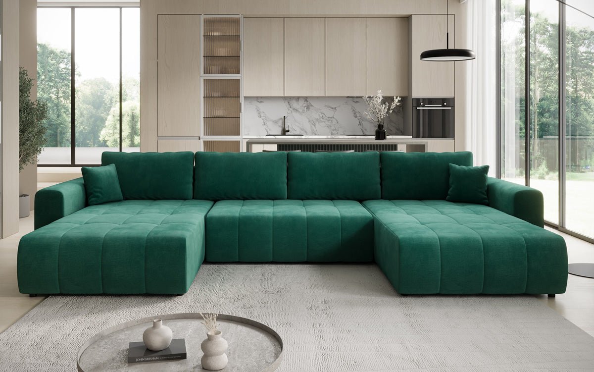 Designer Sofa Leveno U mit Schlaf- und Klappfunktion in Samt