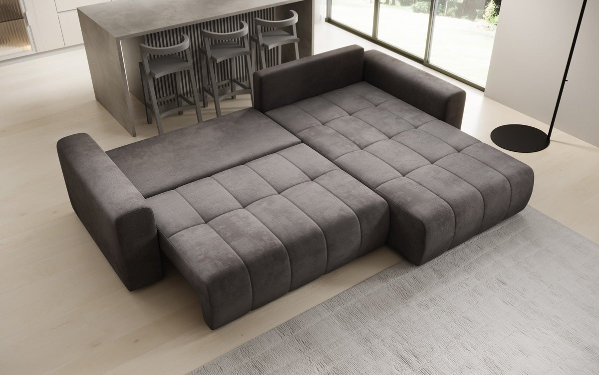 Designer Sofa Leveno L mit Schlaf- und Klappfunktion in Samt