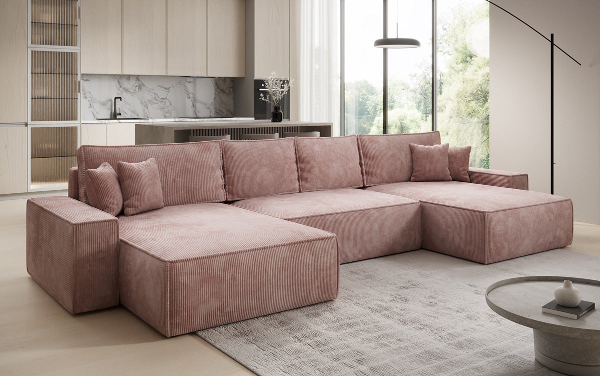 Designer Sofa Lunaro U mit Schlaffunktion und Stauraum in Cord
