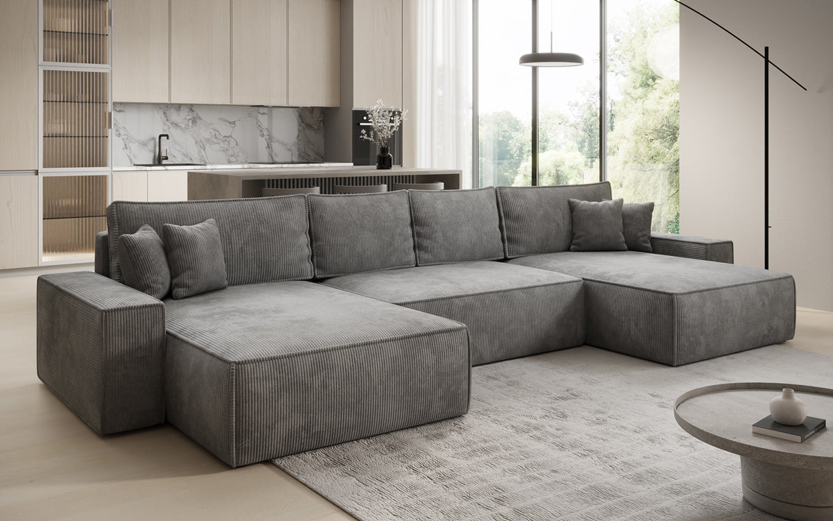 Designer Sofa Lunaro U mit Schlaffunktion und Stauraum in Cord