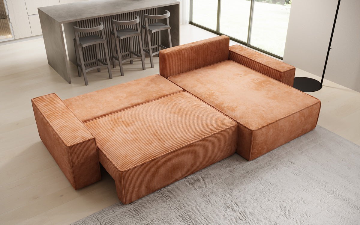 Designer Sofa Lunaro mit Schlaf- und Klappfunktion in Cord