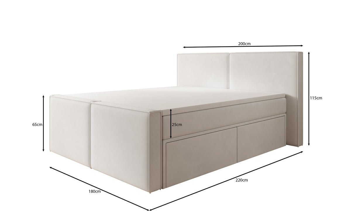 Boxspringbett Ophelia II mit Schubladen in Samt