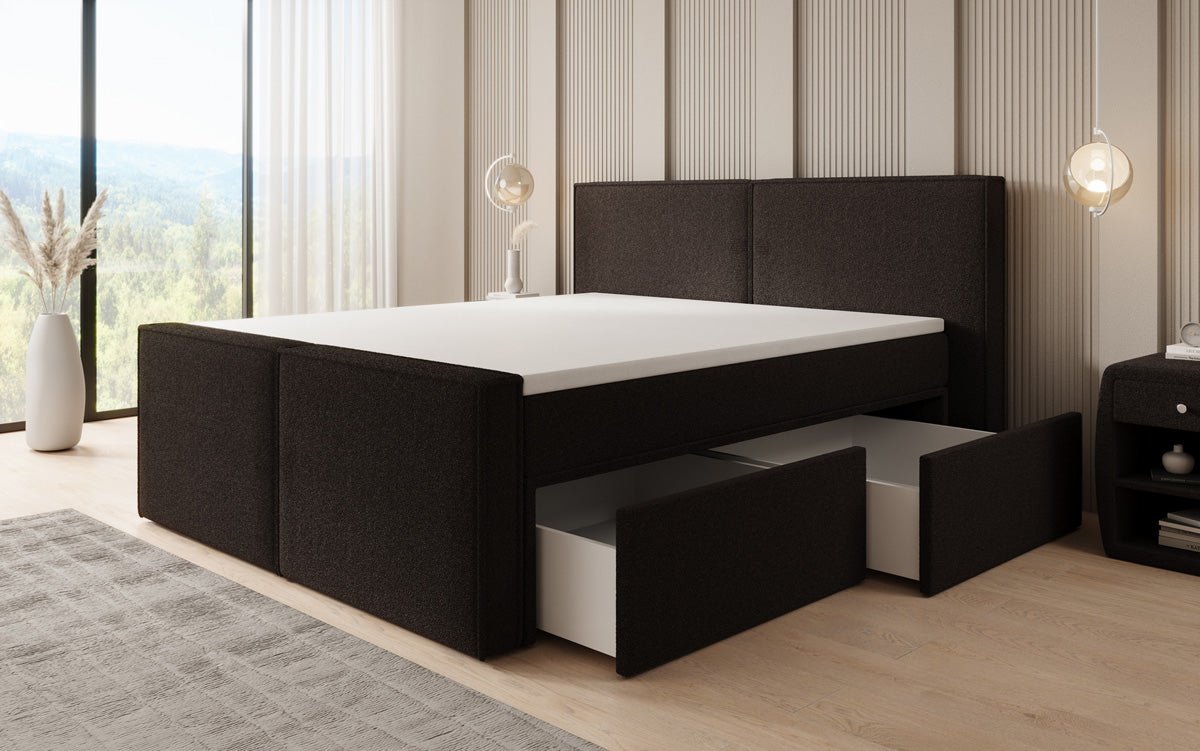 Boxspringbett Ophelia II mit Schubladen in Teddy Bouclé