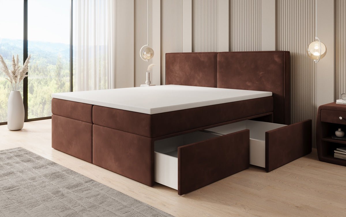 Boxspringbett Ophelia mit Schubladen in Samt