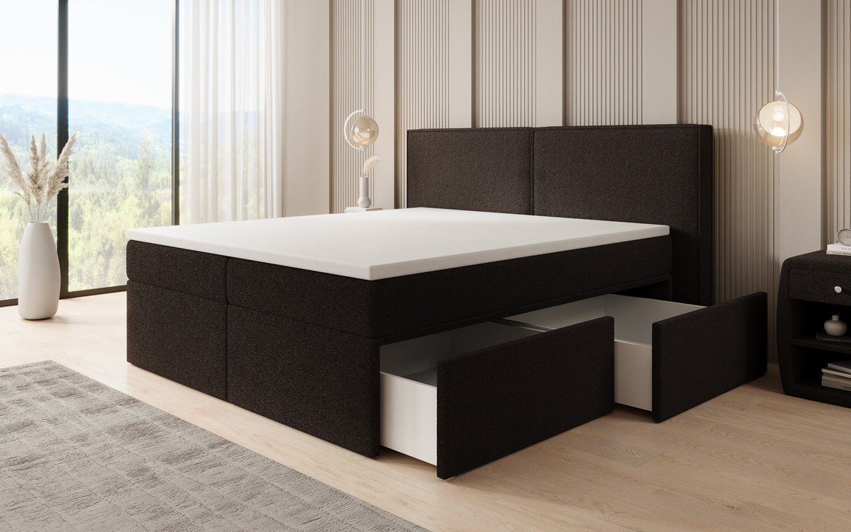 Boxspringbett Ophelia mit Schubladen in Teddy Bouclé