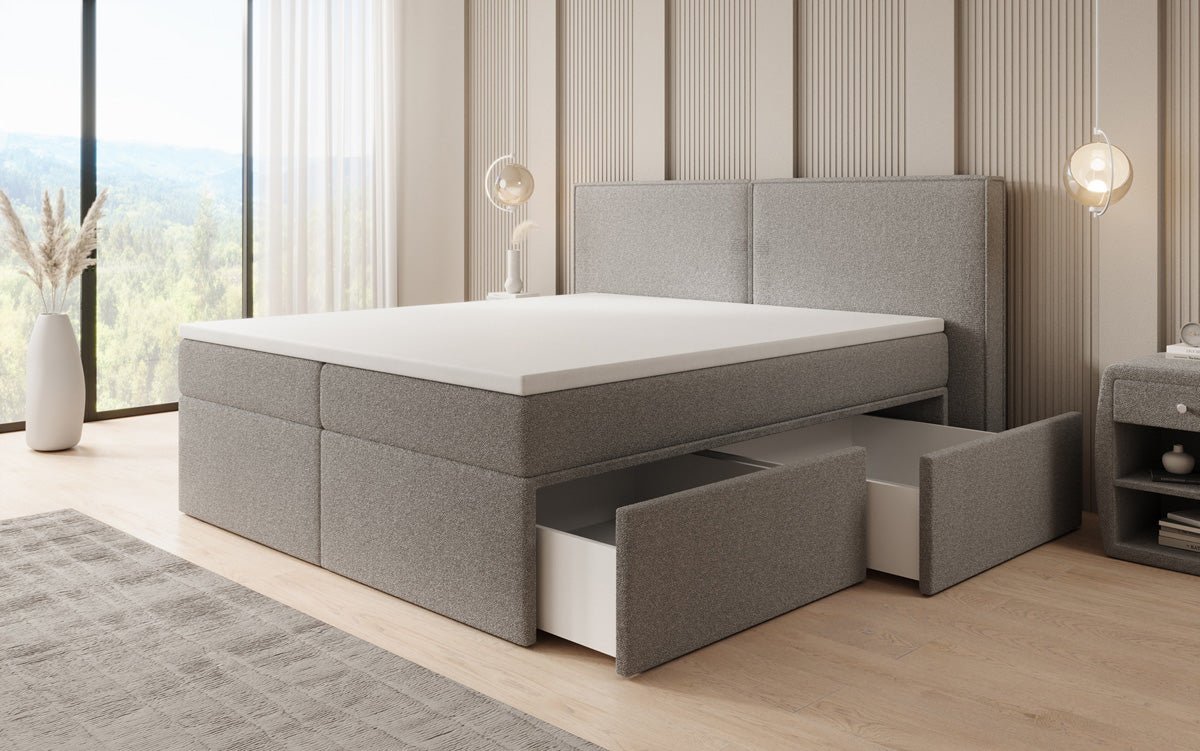 Boxspringbett Ophelia mit Schubladen in Teddy Bouclé