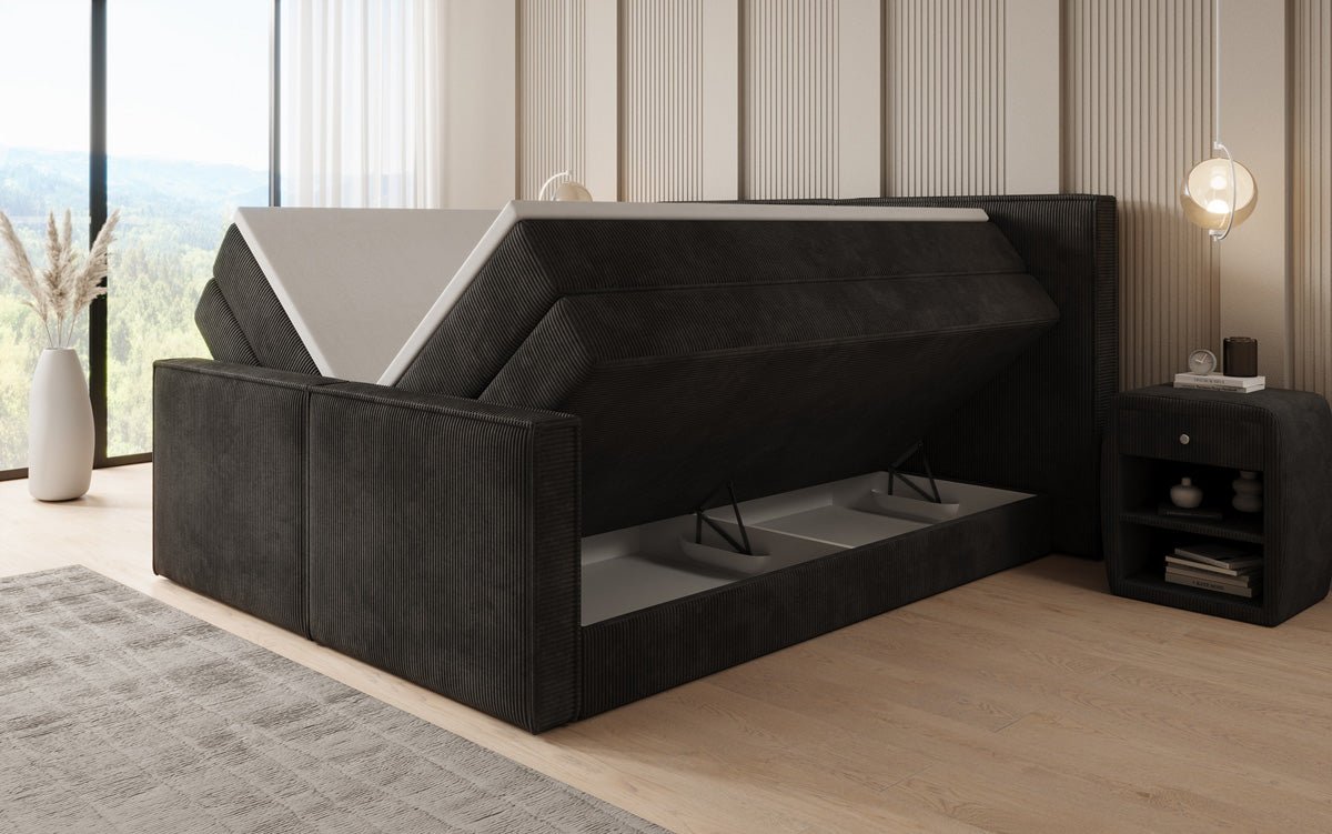 Boxspringbett Ophelia II mit hochklappbarem Stauraum in Cord