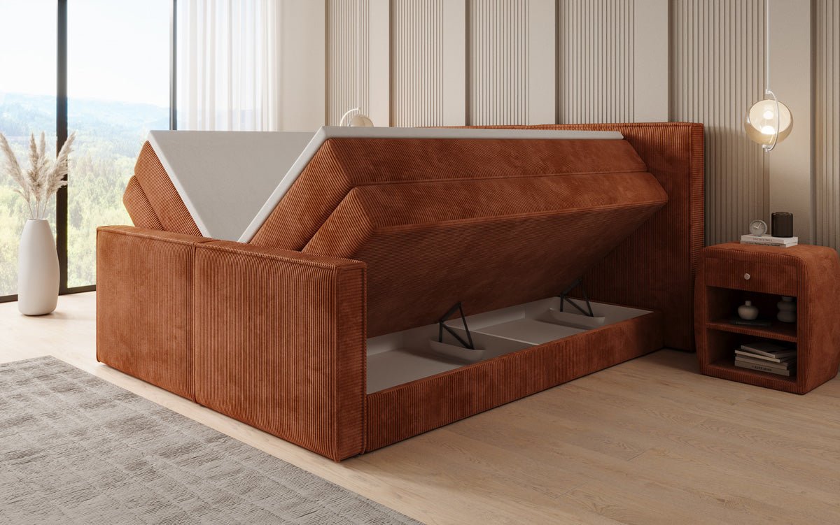 Boxspringbett Ophelia II mit hochklappbarem Stauraum in Cord