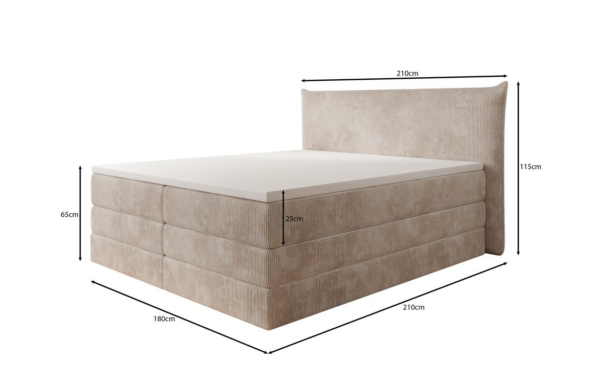 Boxspringbett Liana mit hochklappbarem Stauraum in Cord