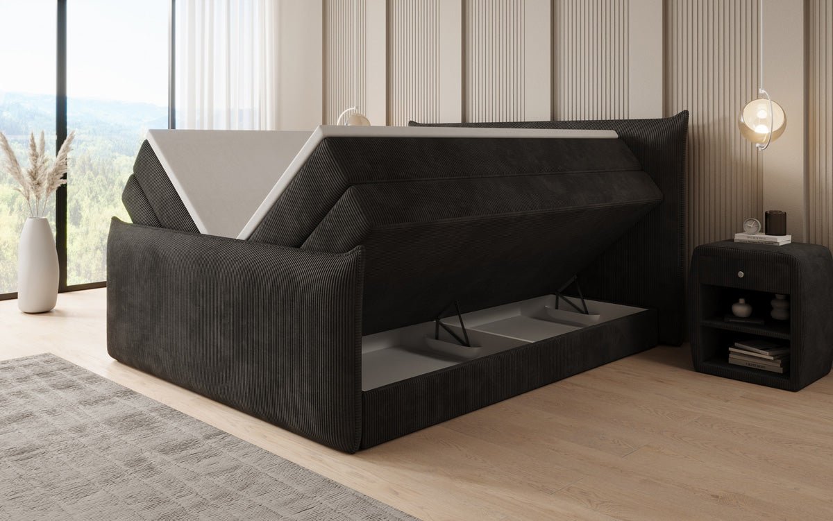 Boxspringbett Liana II mit hochklappbarem Stauraum in Cord