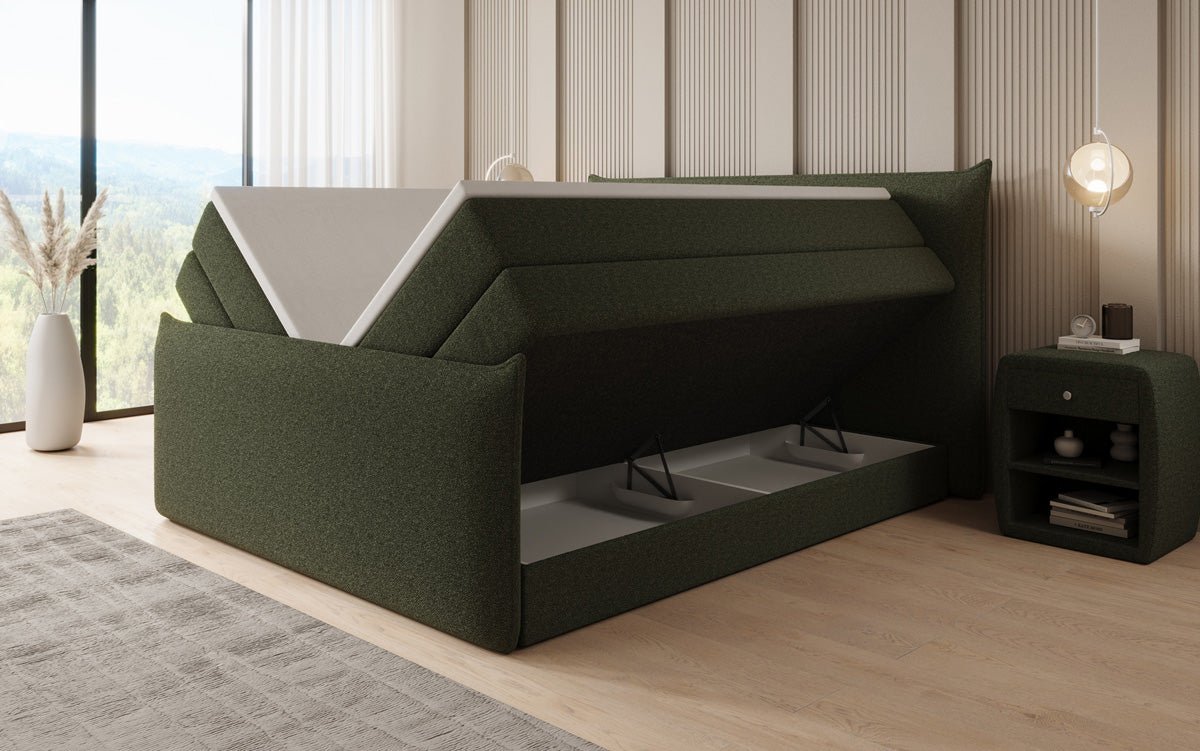 Boxspringbett Liana II mit hochklappbarem Stauraum in Teddy Bouclé