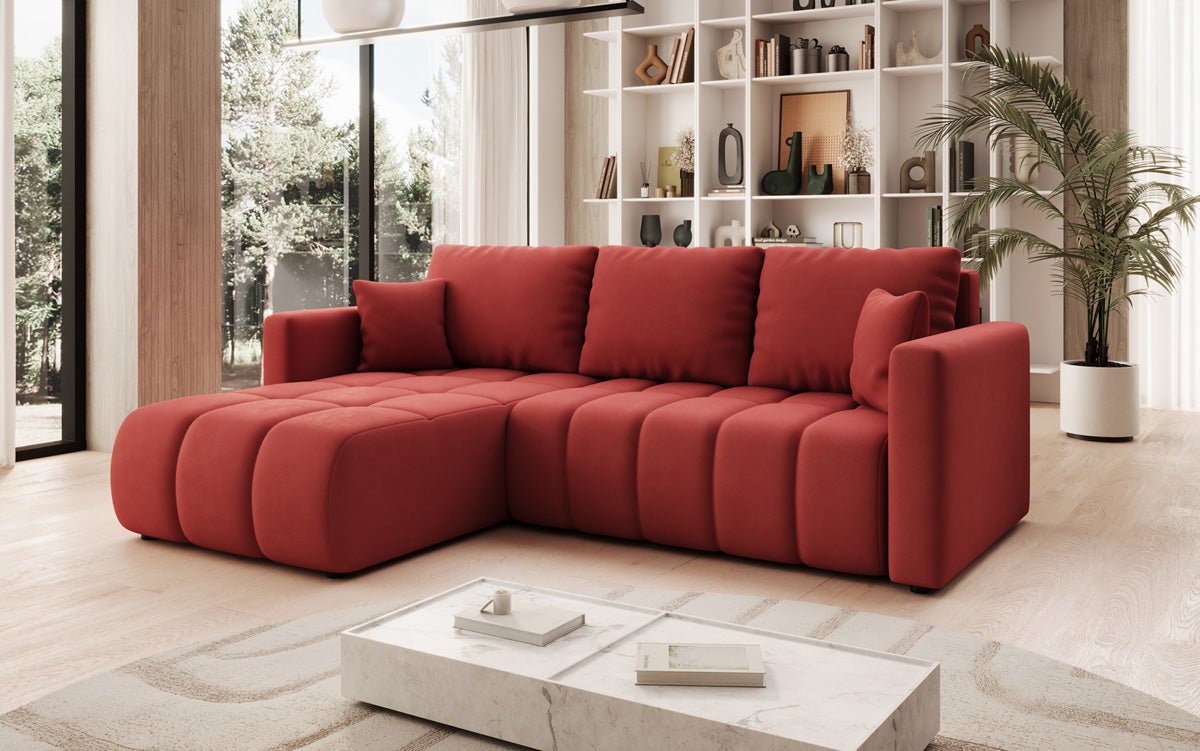 Designer Sofa Beatrice L mit Schlaf- und Klappfunktion in Stoff