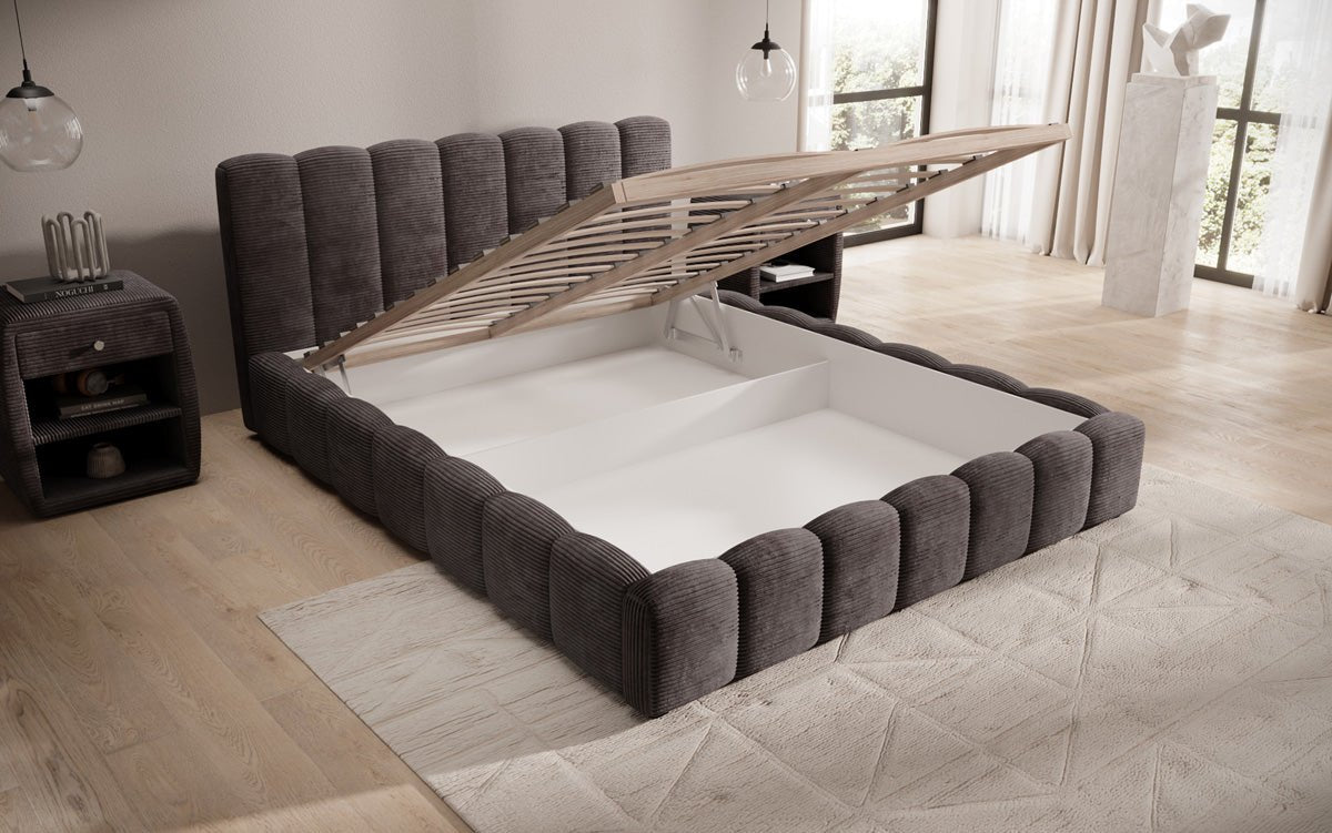 Designer Polsterbett Nuveo in Cord mit Stauraum