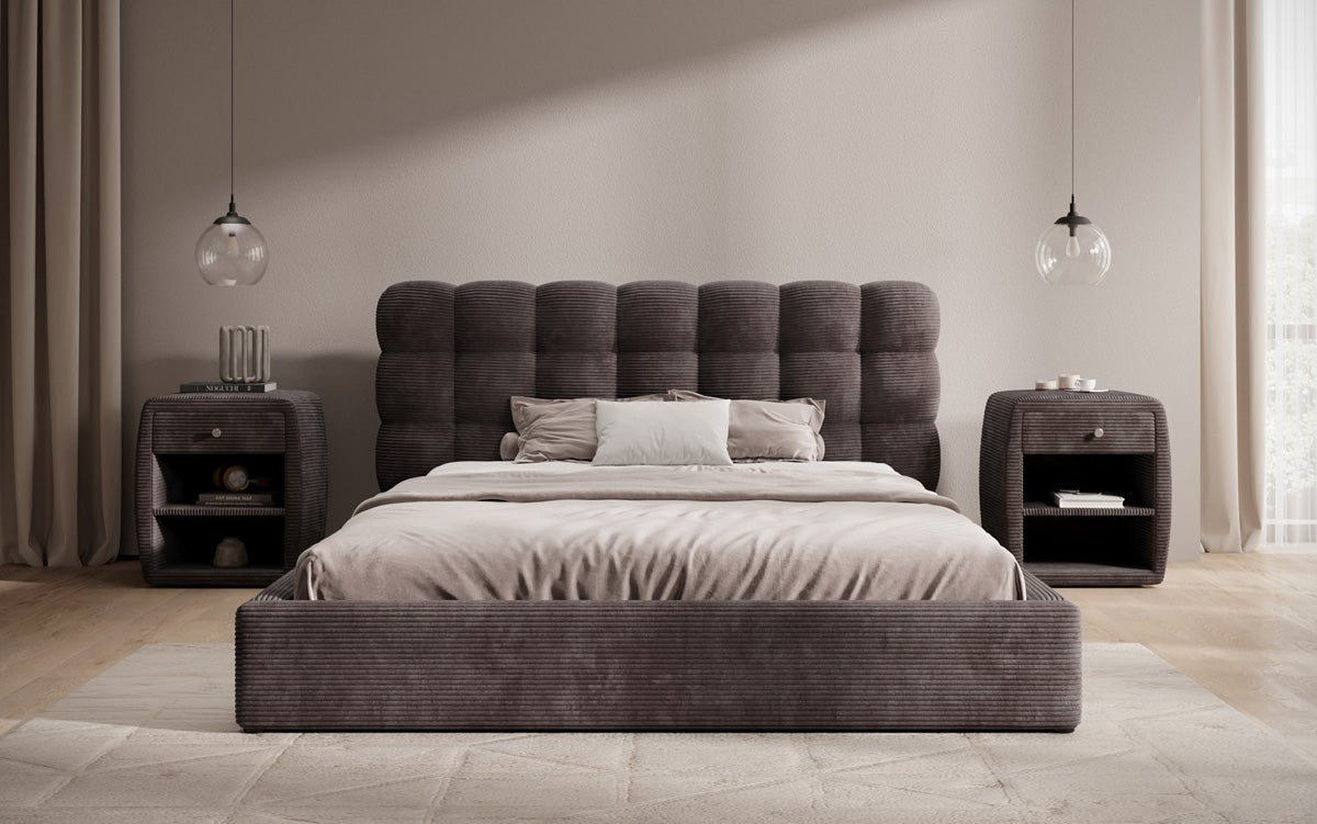 Designer Polsterbett Calivo in Cord mit Stauraum