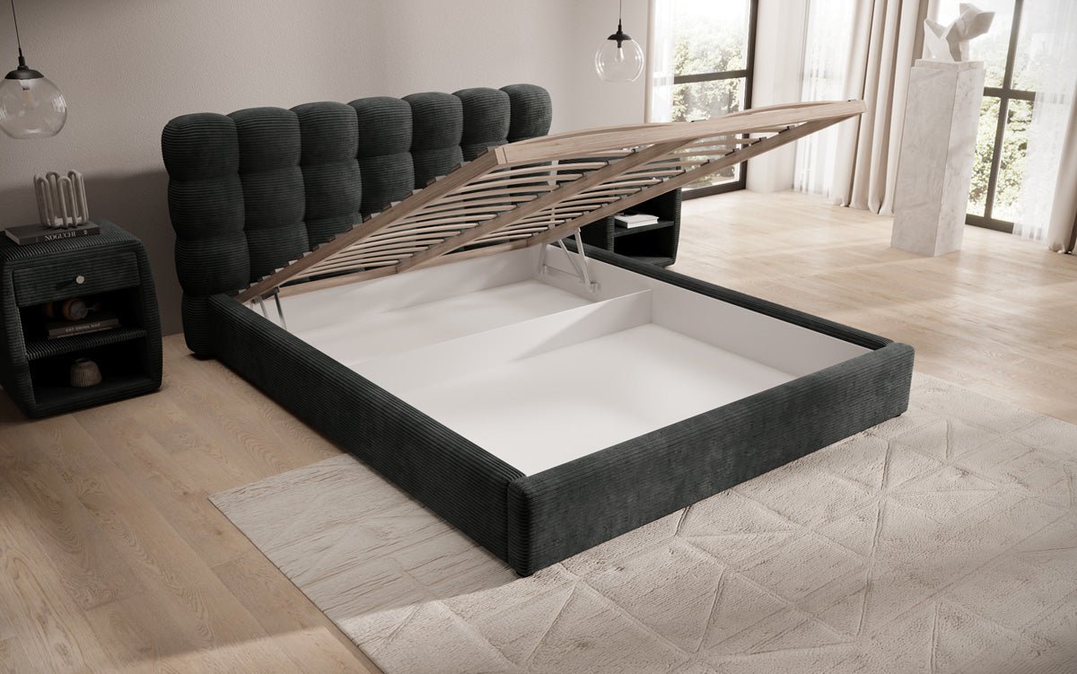 Designer Polsterbett Calivo in Cord mit Stauraum