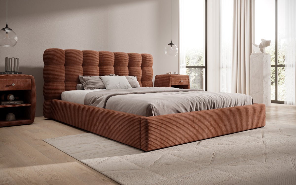 Designer Polsterbett Calivo in Cord mit Stauraum