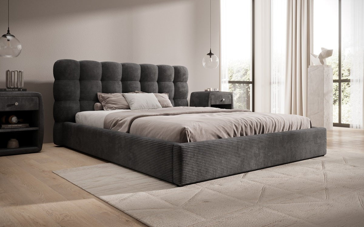 Designer Polsterbett Calivo in Cord mit Stauraum