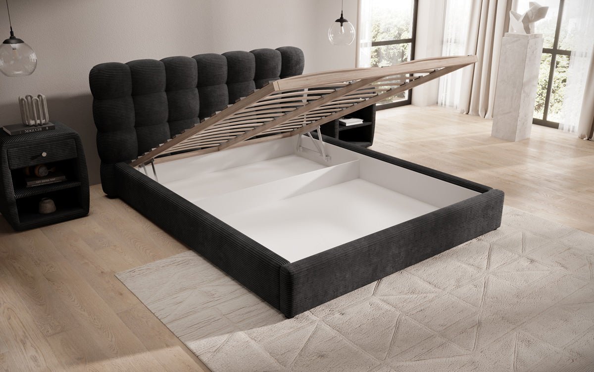 Designer Polsterbett Calivo in Cord mit Stauraum