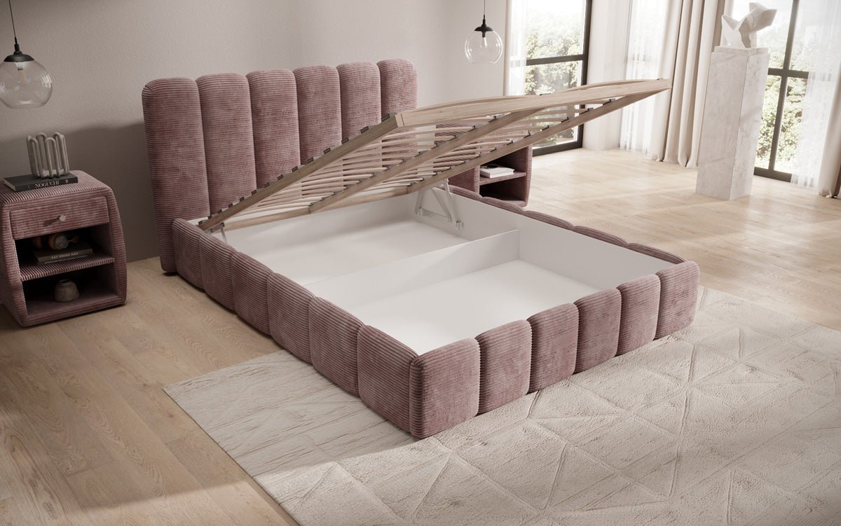 Designer Polsterbett Velaro in Cord mit Stauraum