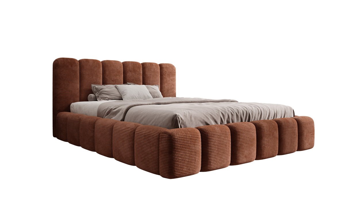 Designer Polsterbett Tevara in Cord mit Stauraum