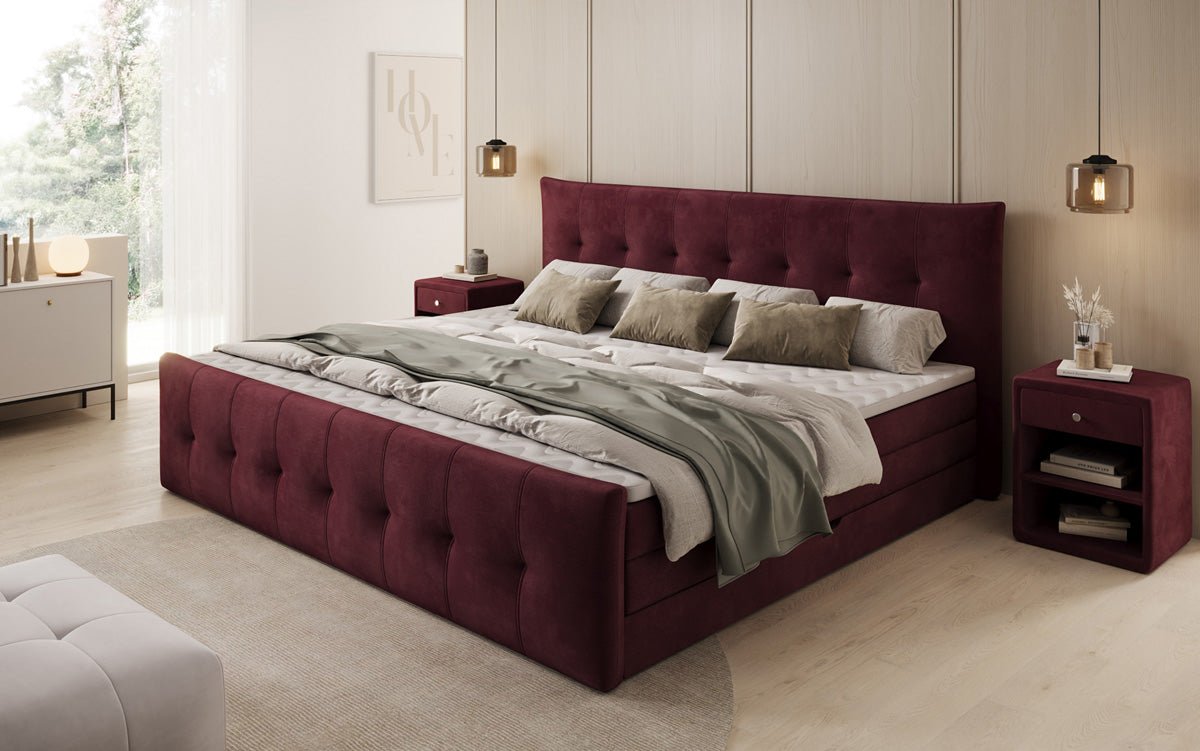 Familien Boxspringbett Valenza – 220/240x200 mit Stauraum in Samt