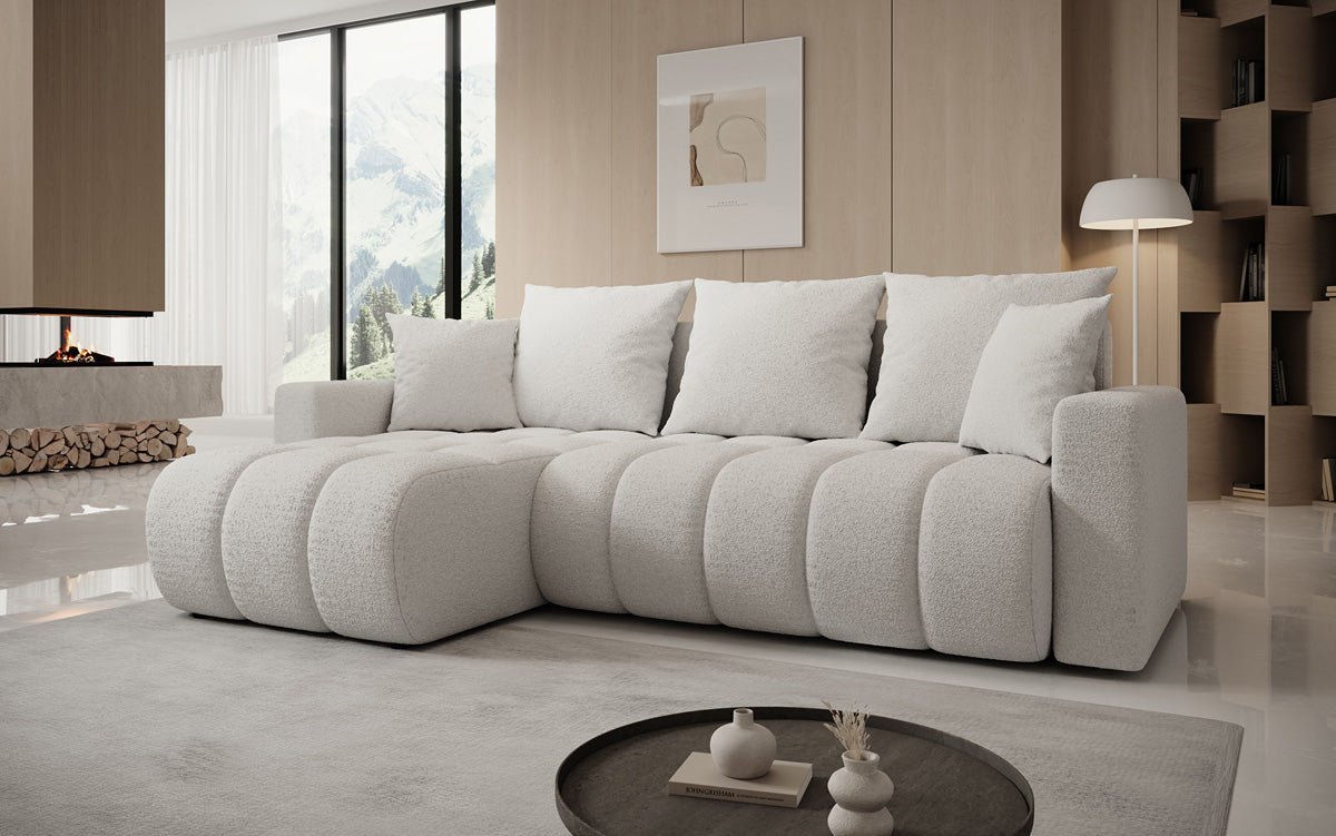 Designer Sofa Giulio L mit Schlaf- und Klappfunktion in Bouclé
