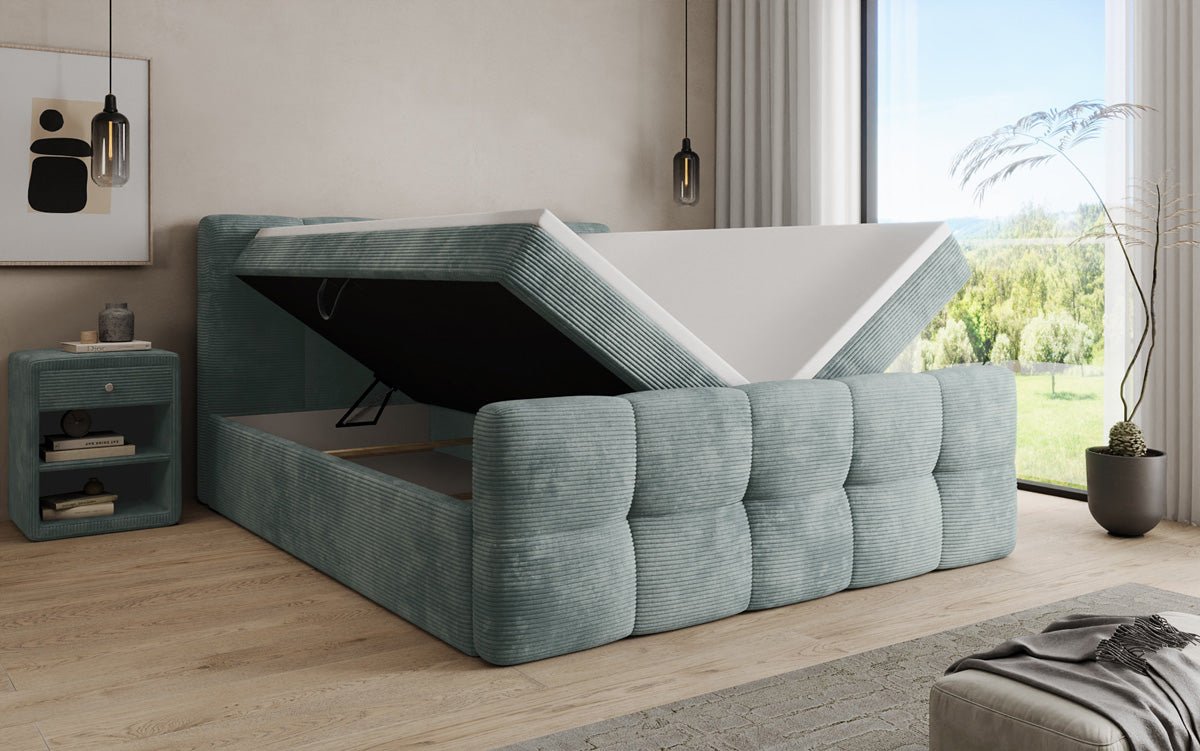 Boxspringbett Cozy in Cord mit Stauraum