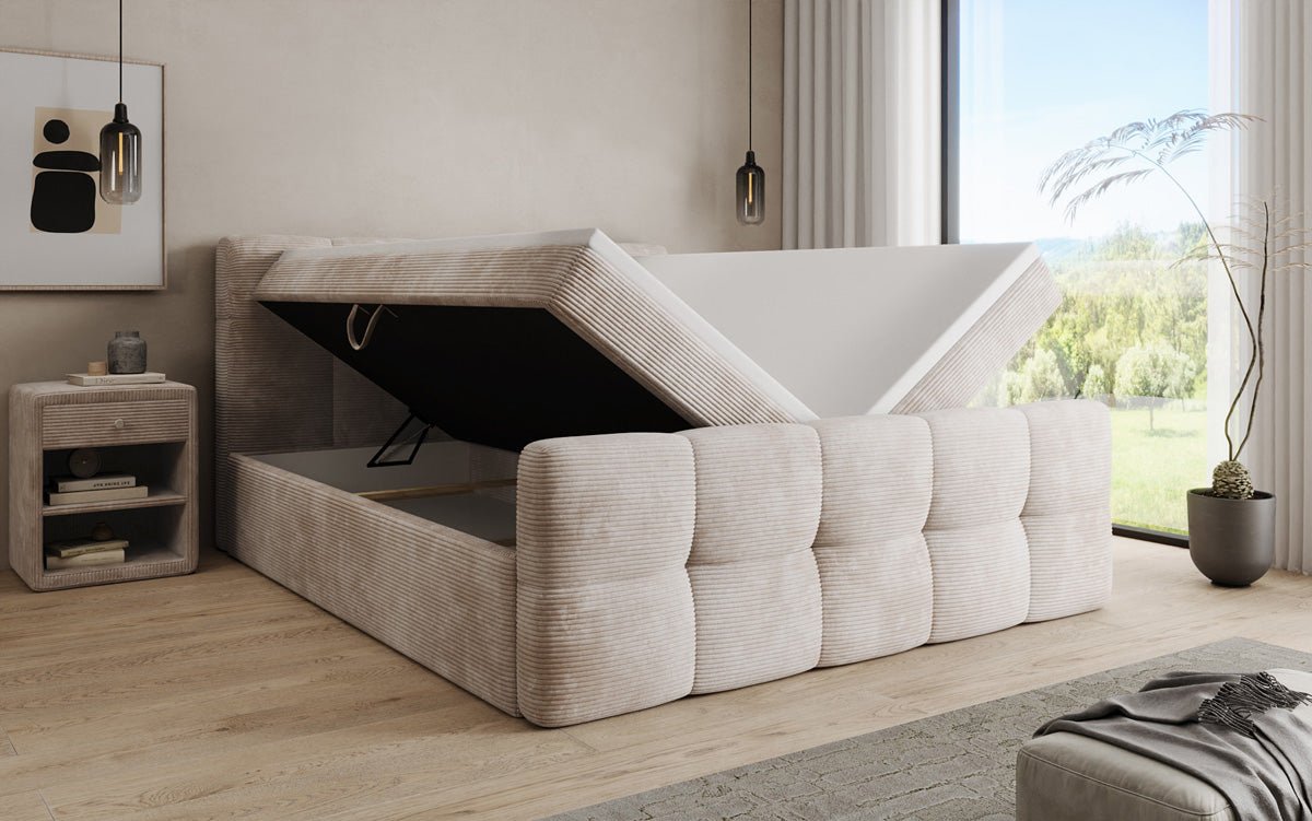 Boxspringbett Cozy in Cord mit Stauraum
