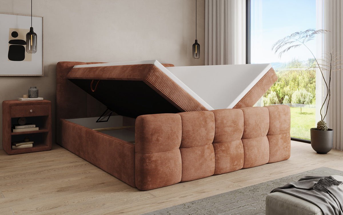 Boxspringbett Cozy in Cord mit Stauraum
