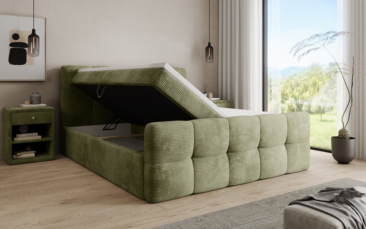 Boxspringbett Cozy in Cord mit Stauraum