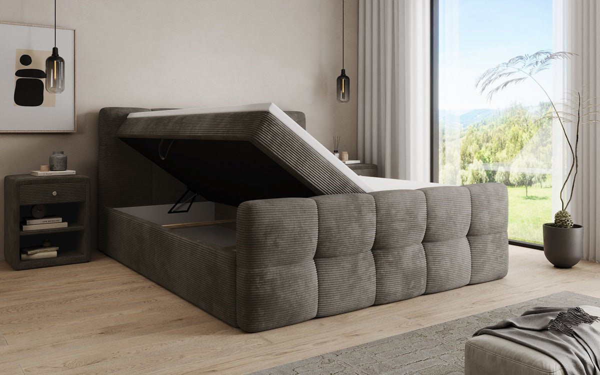 Boxspringbett Cozy in Cord mit Stauraum