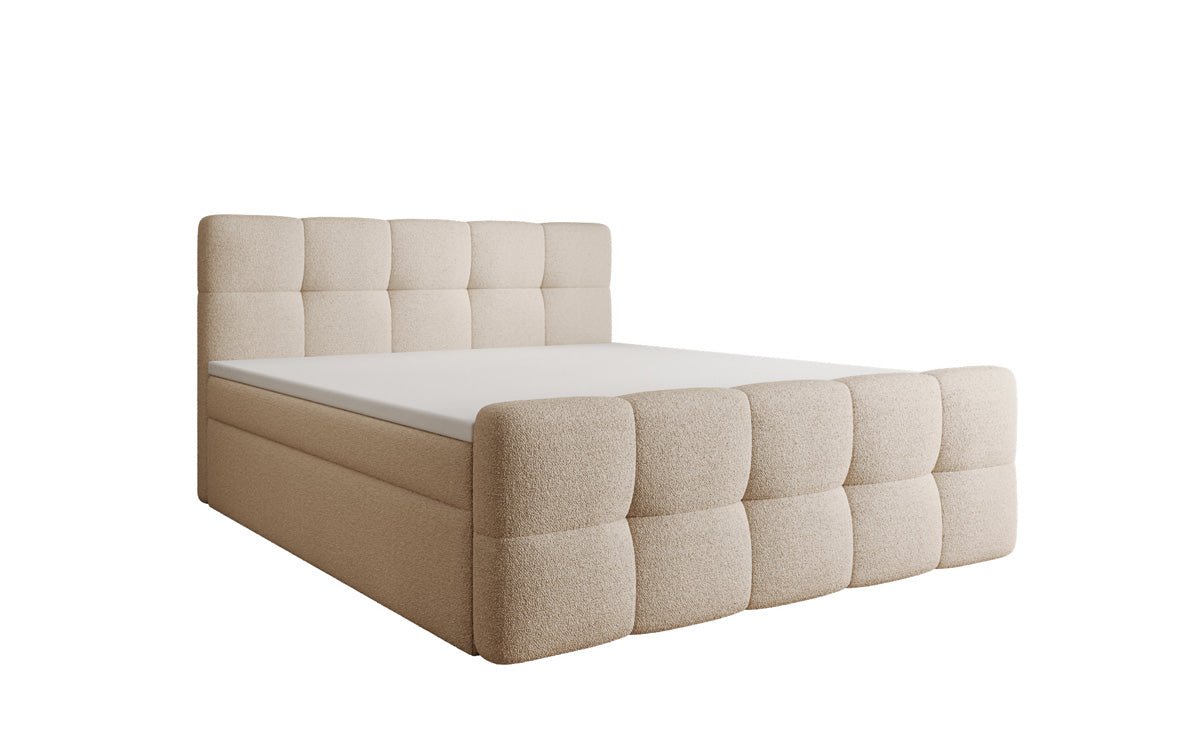 Boxspringbett Cozy in Teddy Bouclé mit Stauraum
