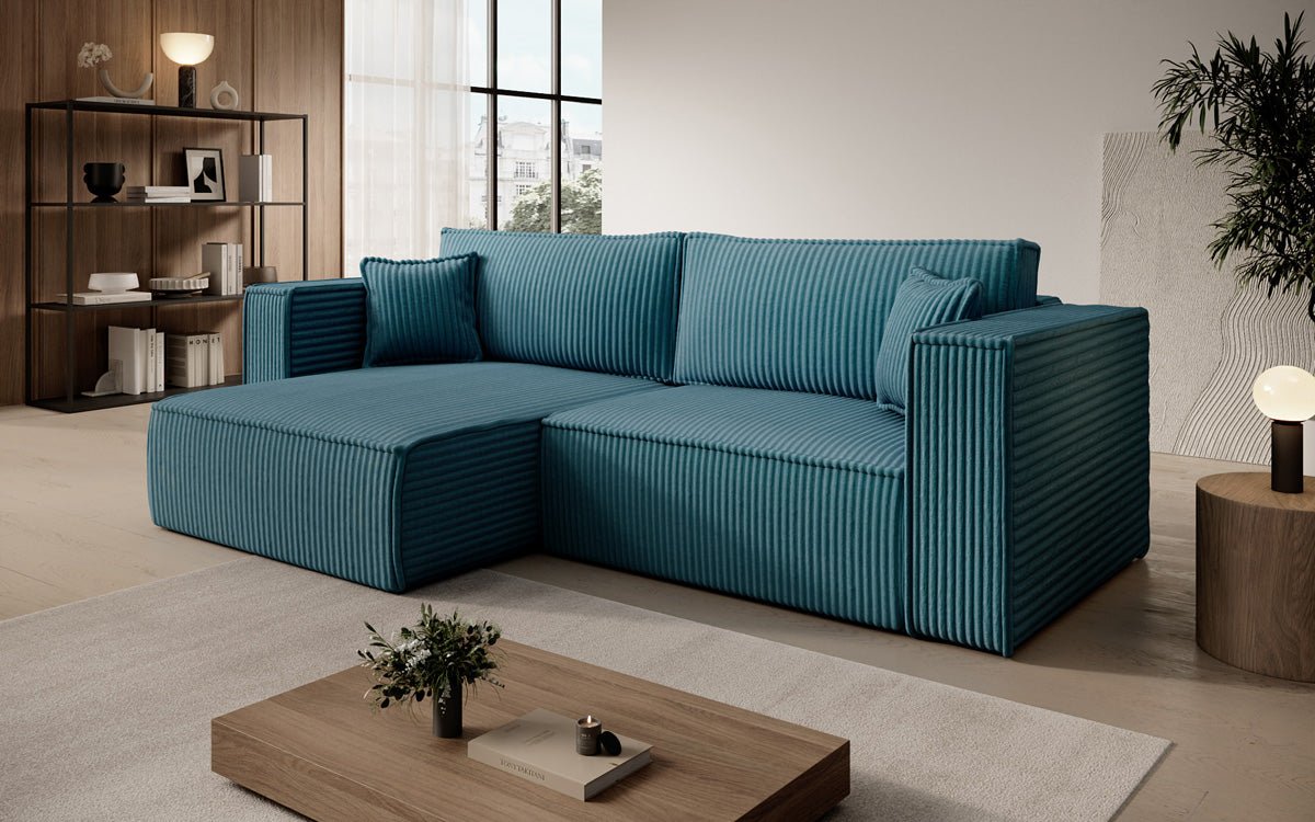 Designer Sofa Paris in breitem Cord mit Schlaf- und Klappfunktion