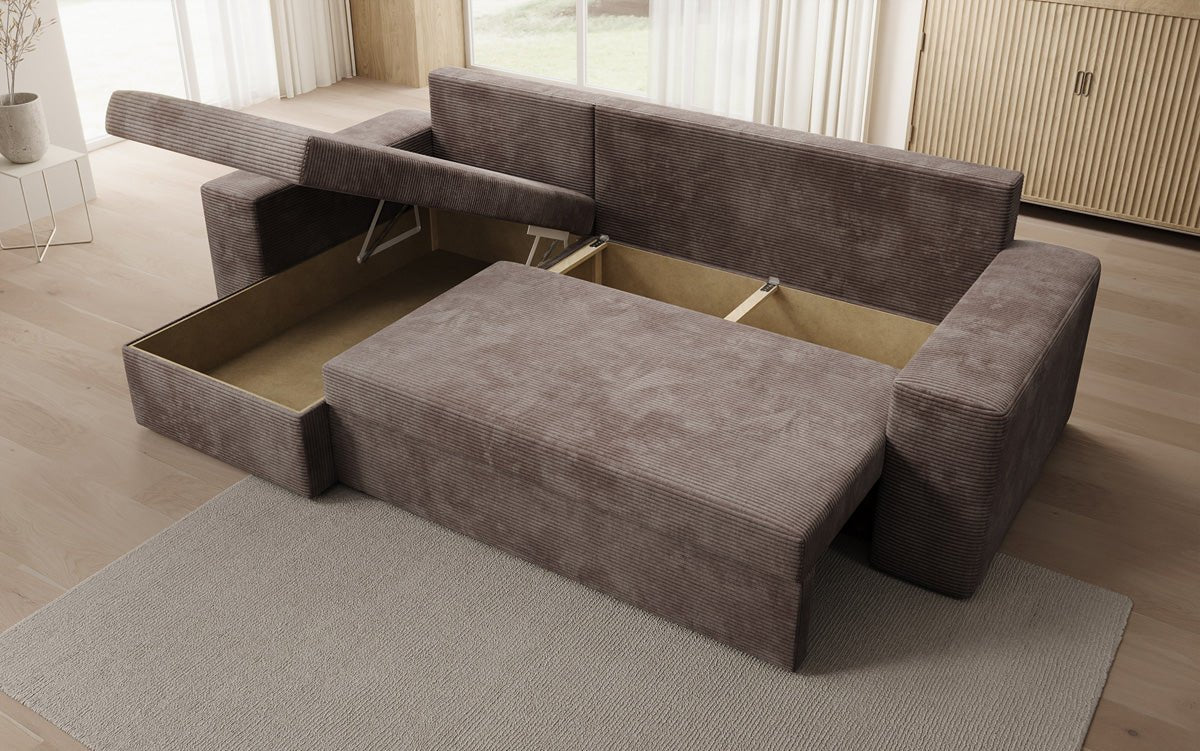 Designer Sofa Denver Cord mit Schlaf- und Klappfunktion
