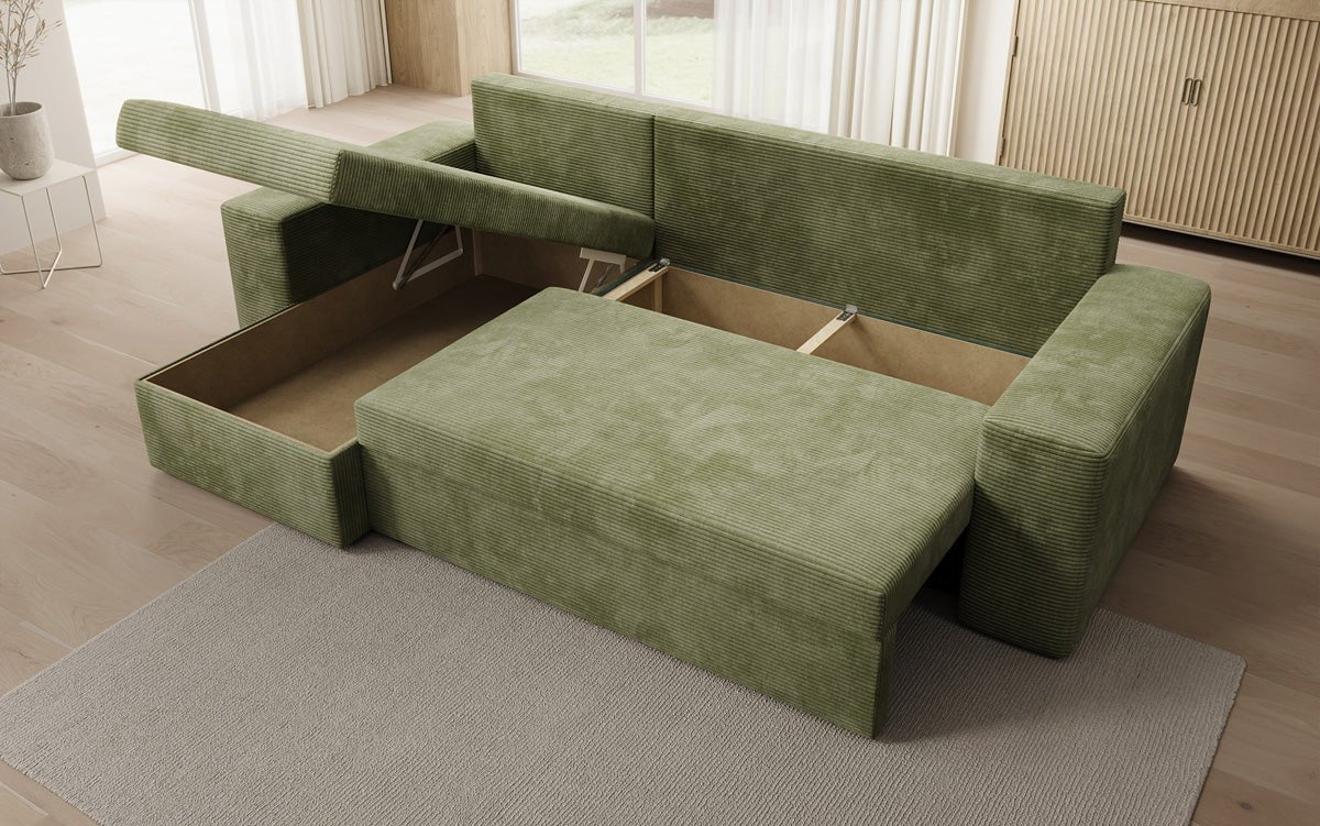 Designer Sofa Denver Cord mit Schlaf- und Klappfunktion
