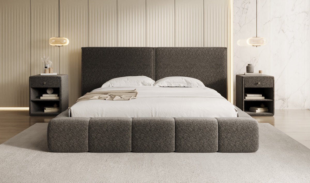Designer Polsterbett Elise in Strukturstoff mit Stauraum