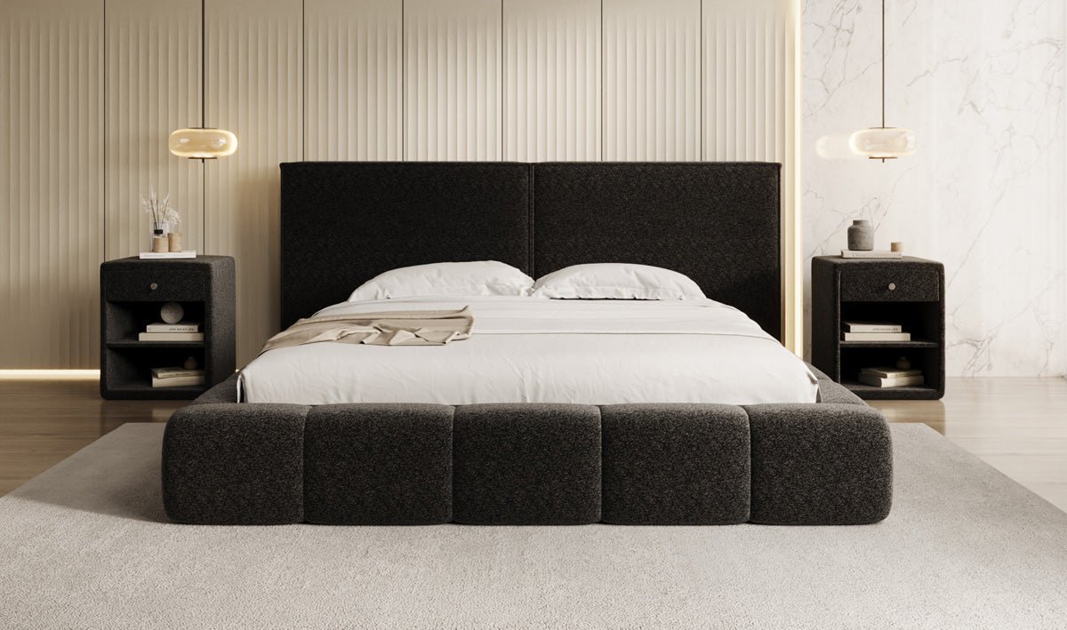 Designer Polsterbett Elise in Strukturstoff mit Stauraum