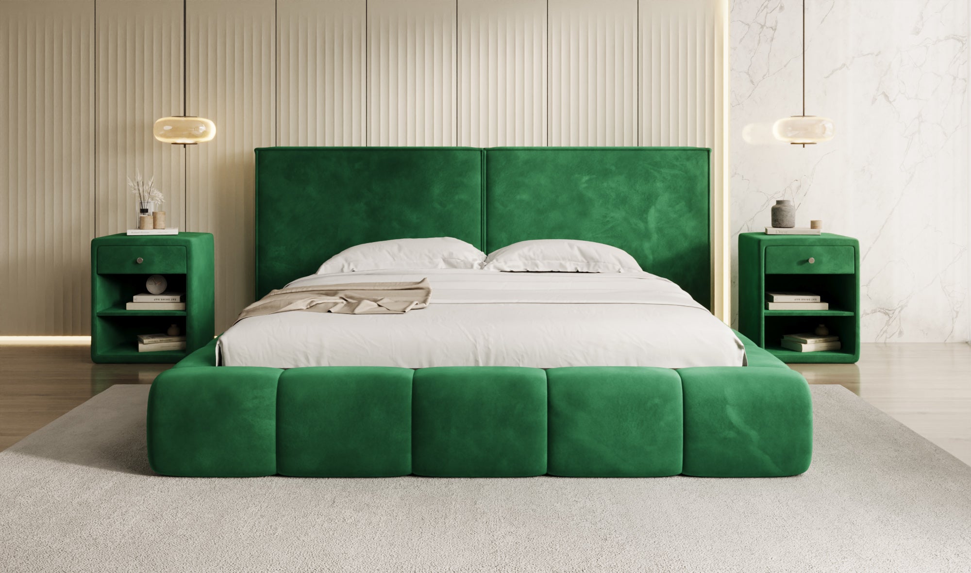 Designer Polsterbett Elise in Samt mit Stauraum