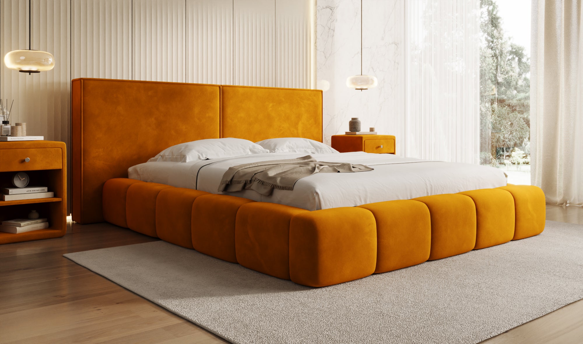 Designer Polsterbett Elise in Samt mit Stauraum