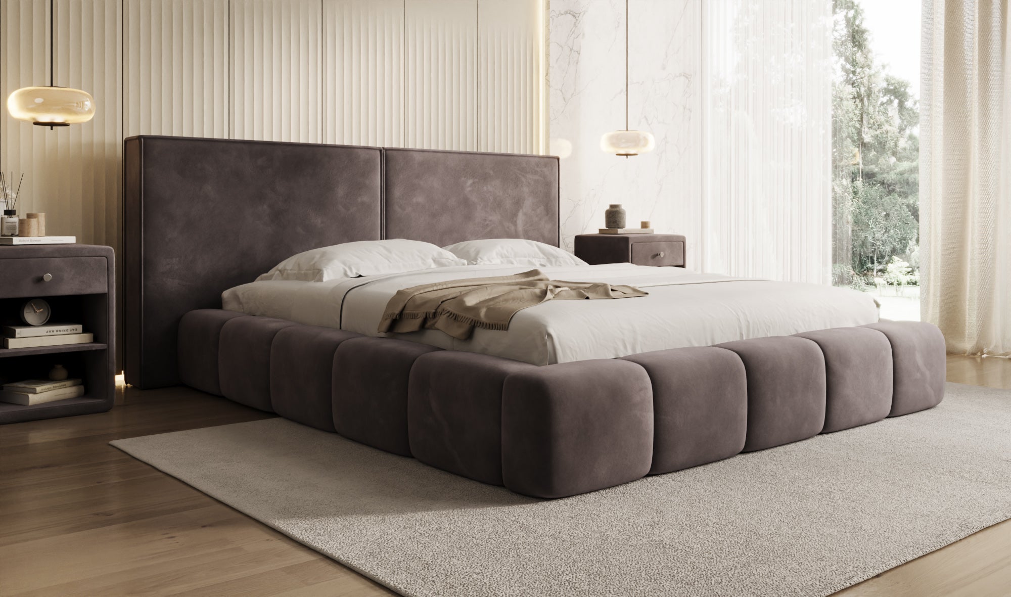 Designer Polsterbett Elise in Samt mit Stauraum