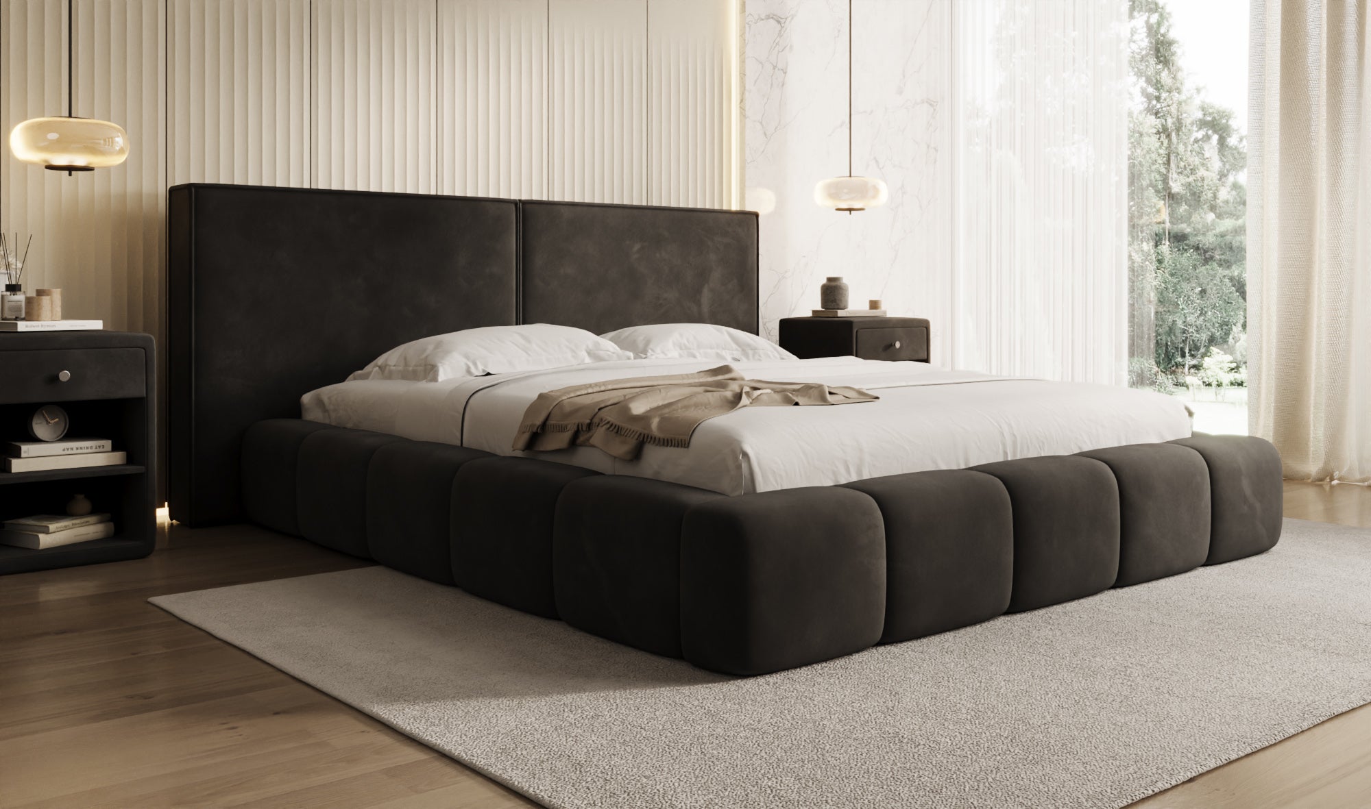 Designer Polsterbett Elise in Samt mit Stauraum