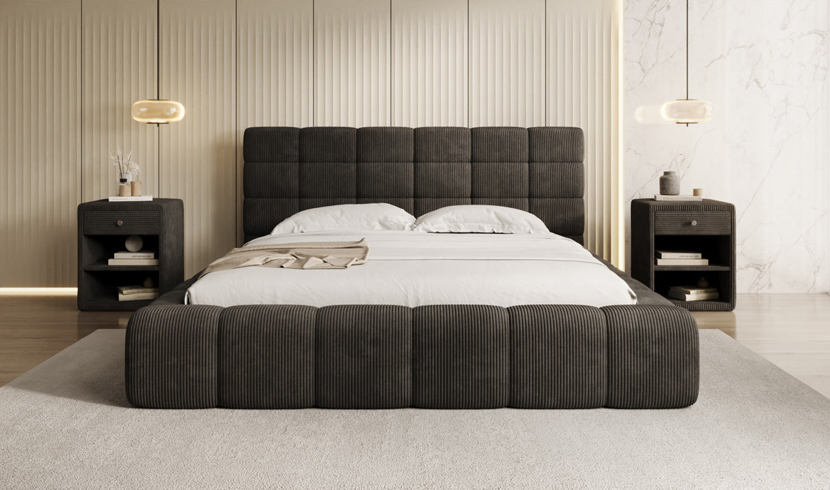 Designer Polsterbett Marshmallow in Cord mit Stauraum