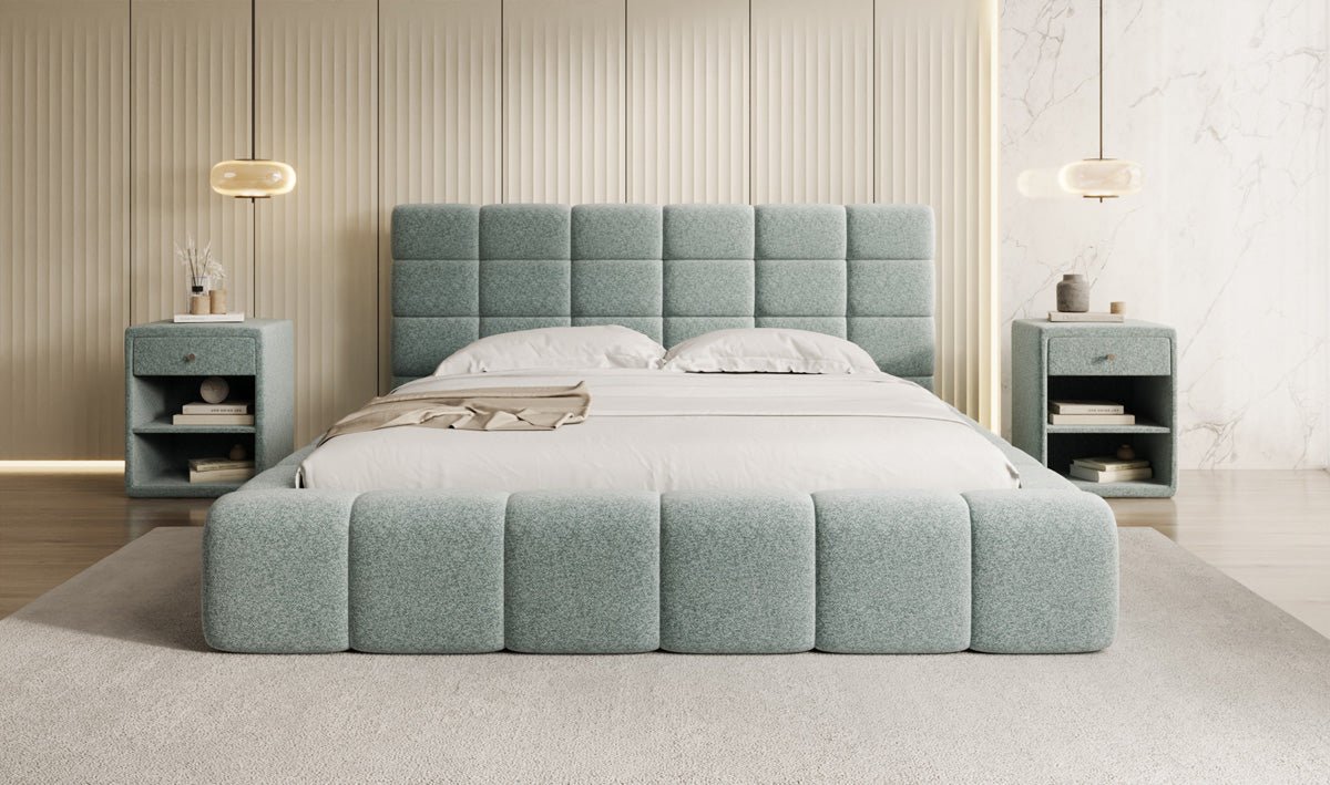 Designer Polsterbett Marshmallow in Strukturstoff mit Stauraum