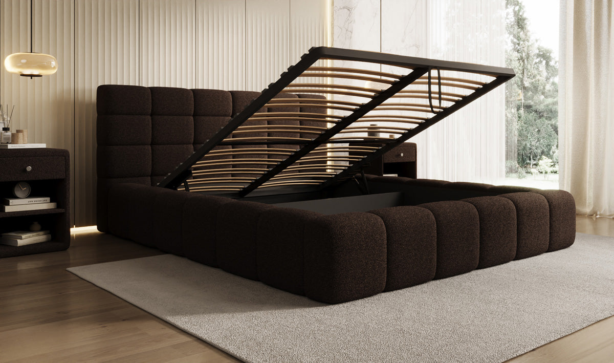 Designer Polsterbett Marshmallow in Teddy Bouclé mit Stauraum