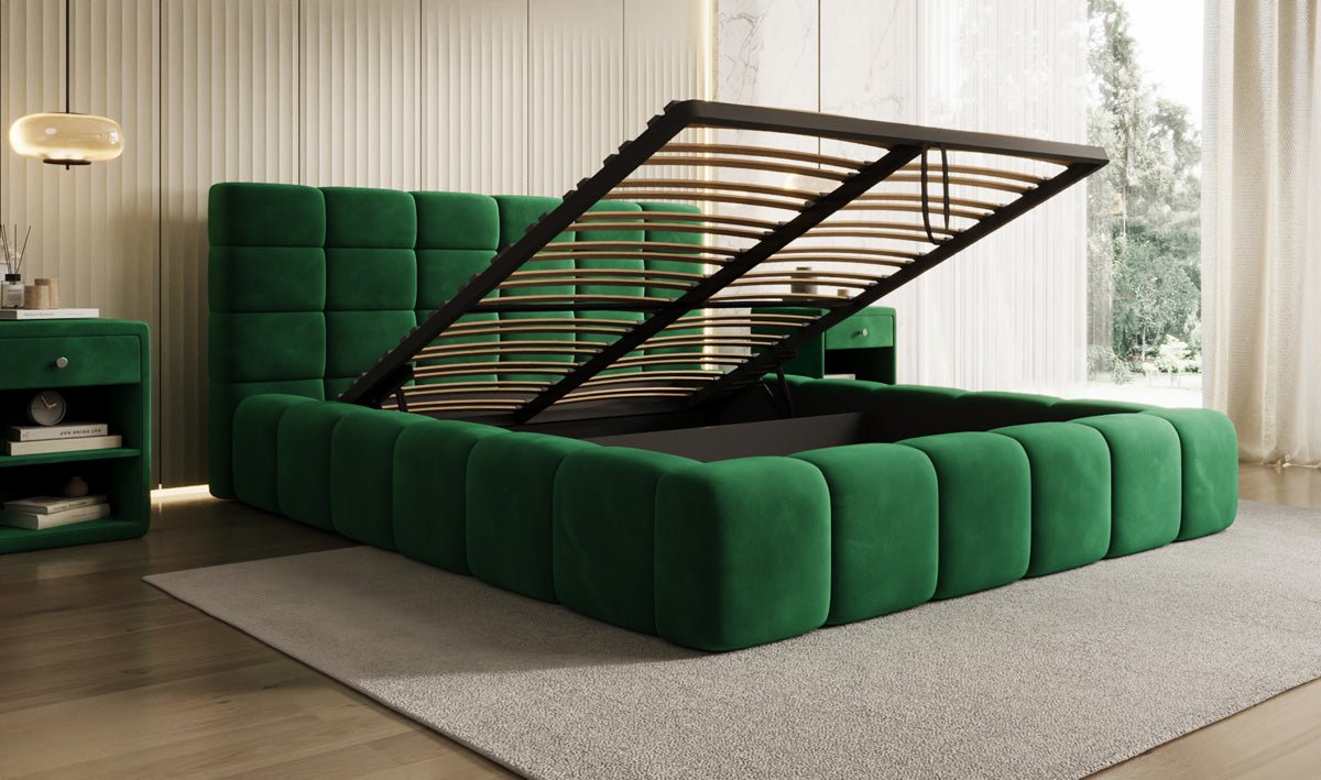 Designer Polsterbett Marshmallow in Samt mit Stauraum