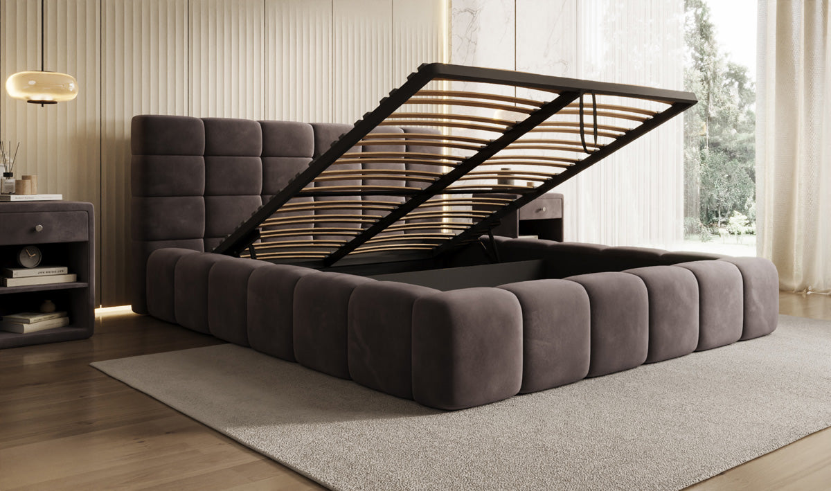 Designer Polsterbett Marshmallow in Samt mit Stauraum