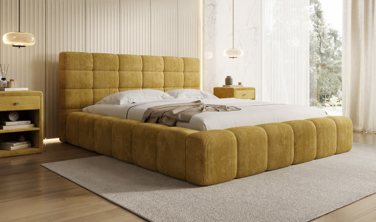 Designer Polsterbett Marshmallow in Cord mit Stauraum