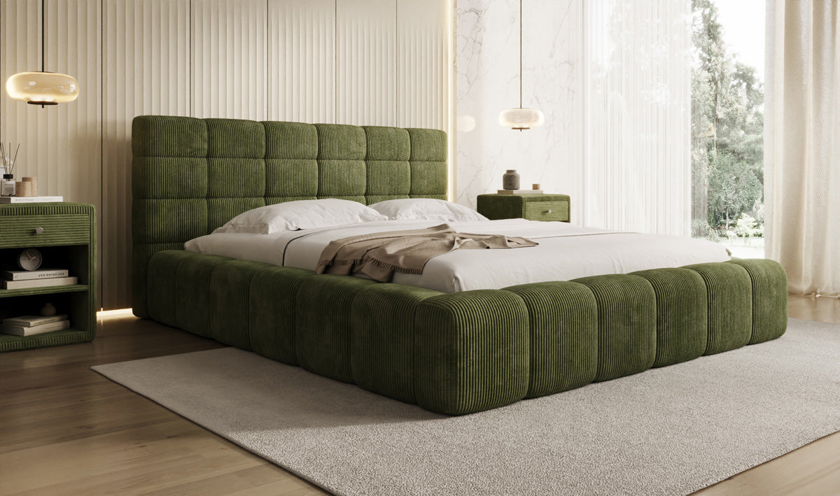 Designer Polsterbett Marshmallow in Cord mit Stauraum