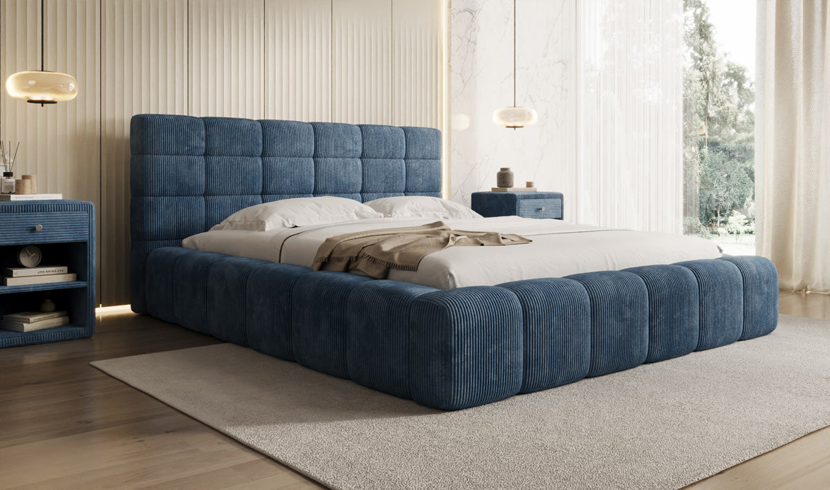 Designer Polsterbett Marshmallow in Cord mit Stauraum