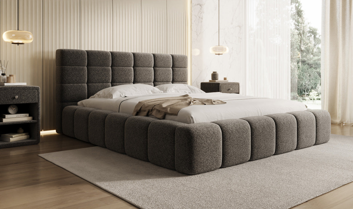 Designer Polsterbett Marshmallow in Strukturstoff mit Stauraum